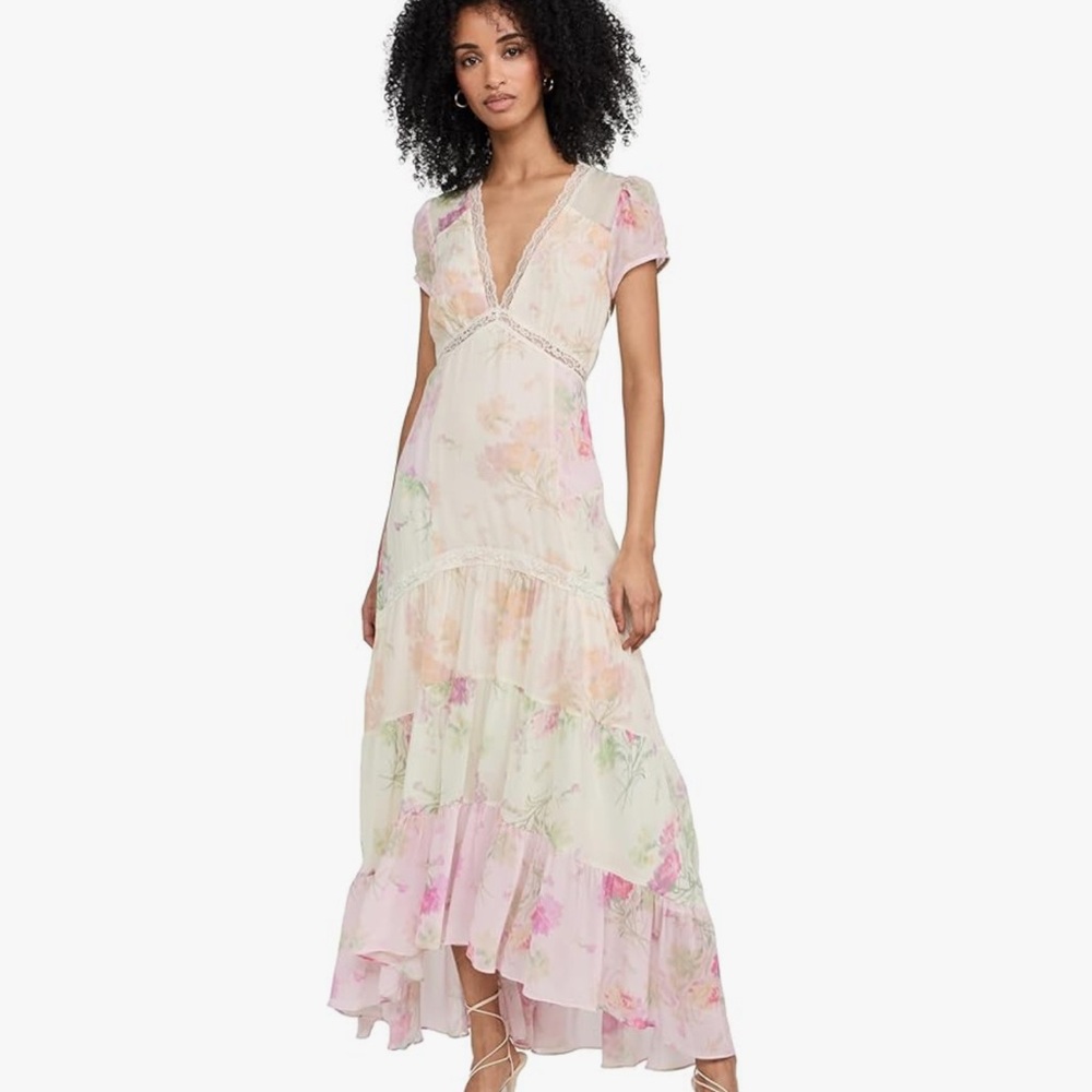 Loveshackfancy silk rayon Floral Pink and Cream Women's Dress size 2